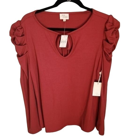 *5 for $25* Ava James‎ Long Sleeve Puff Shoulders Shirt Size Large - Picture 1 of 5